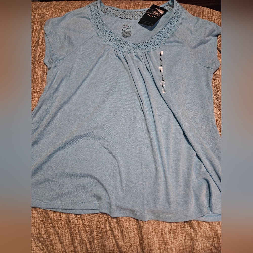 Axcess Light Blue Lace Accent Blouse